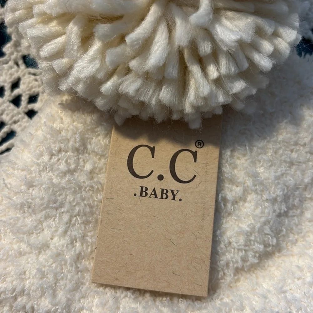 C.C baby super soft beanie with poms‎ cream
